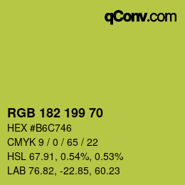 Color code: RGB 182 199 70 | qconv.com