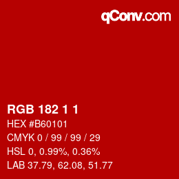 カラーコード: RGB 182 1 1 | qconv.com