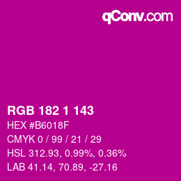 カラーコード: RGB 182 1 143 | qconv.com