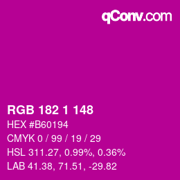 Color code: RGB 182 1 148 | qconv.com