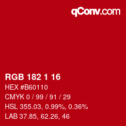 カラーコード: RGB 182 1 16 | qconv.com