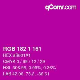 Farbcode: RGB 182 1 161 | qconv.com