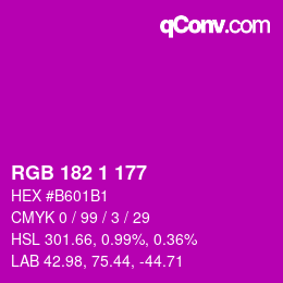 Color code: RGB 182 1 177 | qconv.com
