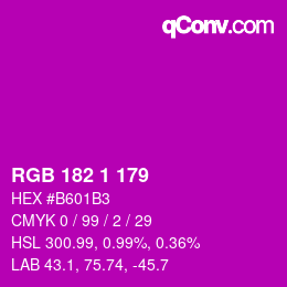Color code: RGB 182 1 179 | qconv.com