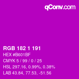 Color code: RGB 182 1 191 | qconv.com