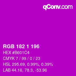 Color code: RGB 182 1 196 | qconv.com