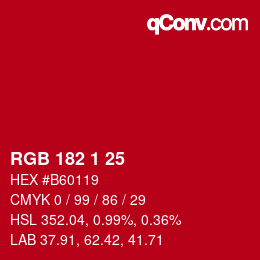 Color code: RGB 182 1 25 | qconv.com