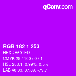 Color code: RGB 182 1 253 | qconv.com