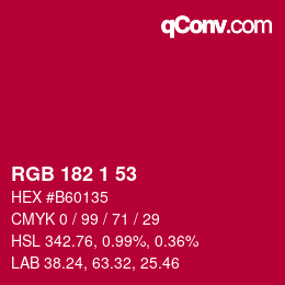Color code: RGB 182 1 53 | qconv.com