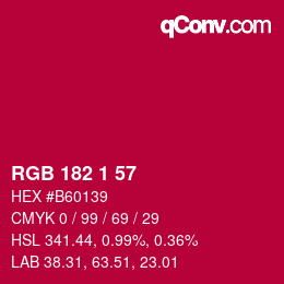 Color code: RGB 182 1 57 | qconv.com