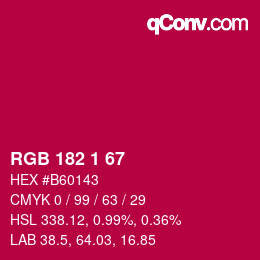 Color code: RGB 182 1 67 | qconv.com