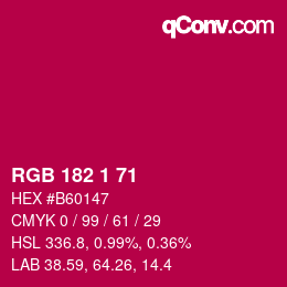 Color code: RGB 182 1 71 | qconv.com