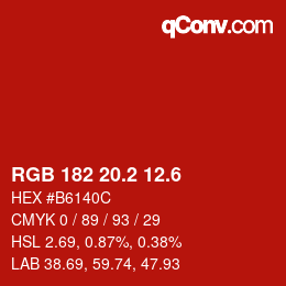 カラーコード: RGB 182 20.2 12.6 | qconv.com