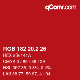 カラーコード: RGB 182 20.2 26 | qconv.com