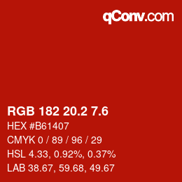 カラーコード: RGB 182 20.2 7.6 | qconv.com