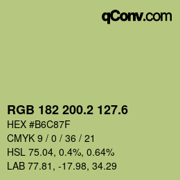 カラーコード: RGB 182 200.2 127.6 | qconv.com