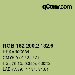 カラーコード: RGB 182 200.2 132.6 | qconv.com