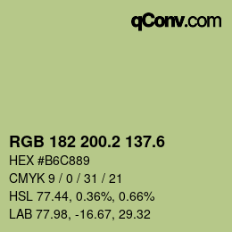 カラーコード: RGB 182 200.2 137.6 | qconv.com