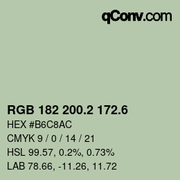 カラーコード: RGB 182 200.2 172.6 | qconv.com