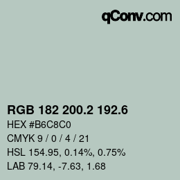 カラーコード: RGB 182 200.2 192.6 | qconv.com