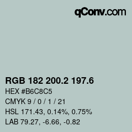 カラーコード: RGB 182 200.2 197.6 | qconv.com