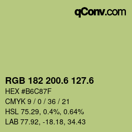 カラーコード: RGB 182 200.6 127.6 | qconv.com