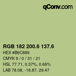 カラーコード: RGB 182 200.6 137.6 | qconv.com