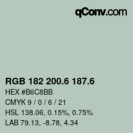 カラーコード: RGB 182 200.6 187.6 | qconv.com