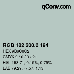 カラーコード: RGB 182 200.6 194 | qconv.com
