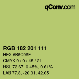 Color code: RGB 182 201 111 | qconv.com