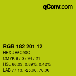 Color code: RGB 182 201 12 | qconv.com