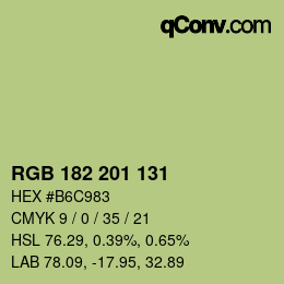 Color code: RGB 182 201 131 | qconv.com