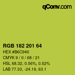 Color code: RGB 182 201 64 | qconv.com