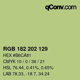 Color code: RGB 182 202 129 | qconv.com