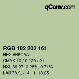 Color code: RGB 182 202 161 | qconv.com