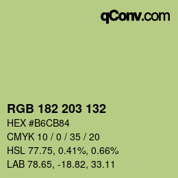 Color code: RGB 182 203 132 | qconv.com