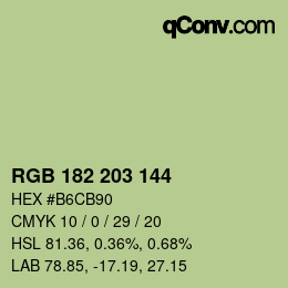 Color code: RGB 182 203 144 | qconv.com