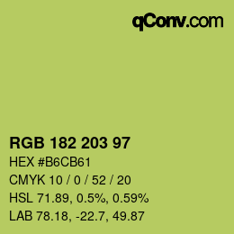 Color code: RGB 182 203 97 | qconv.com