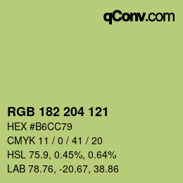 Color code: RGB 182 204 121 | qconv.com