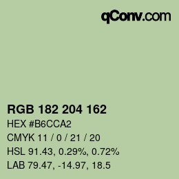 Color code: RGB 182 204 162 | qconv.com