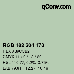 Color code: RGB 182 204 178 | qconv.com
