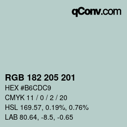 Color code: RGB 182 205 201 | qconv.com
