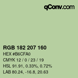 Color code: RGB 182 207 160 | qconv.com