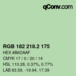 カラーコード: RGB 182 218.2 175 | qconv.com