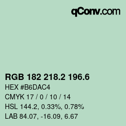 カラーコード: RGB 182 218.2 196.6 | qconv.com