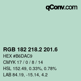 カラーコード: RGB 182 218.2 201.6 | qconv.com