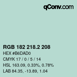 カラーコード: RGB 182 218.2 208 | qconv.com