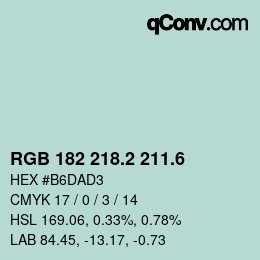 カラーコード: RGB 182 218.2 211.6 | qconv.com