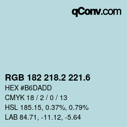 カラーコード: RGB 182 218.2 221.6 | qconv.com