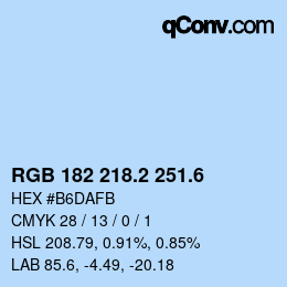 カラーコード: RGB 182 218.2 251.6 | qconv.com